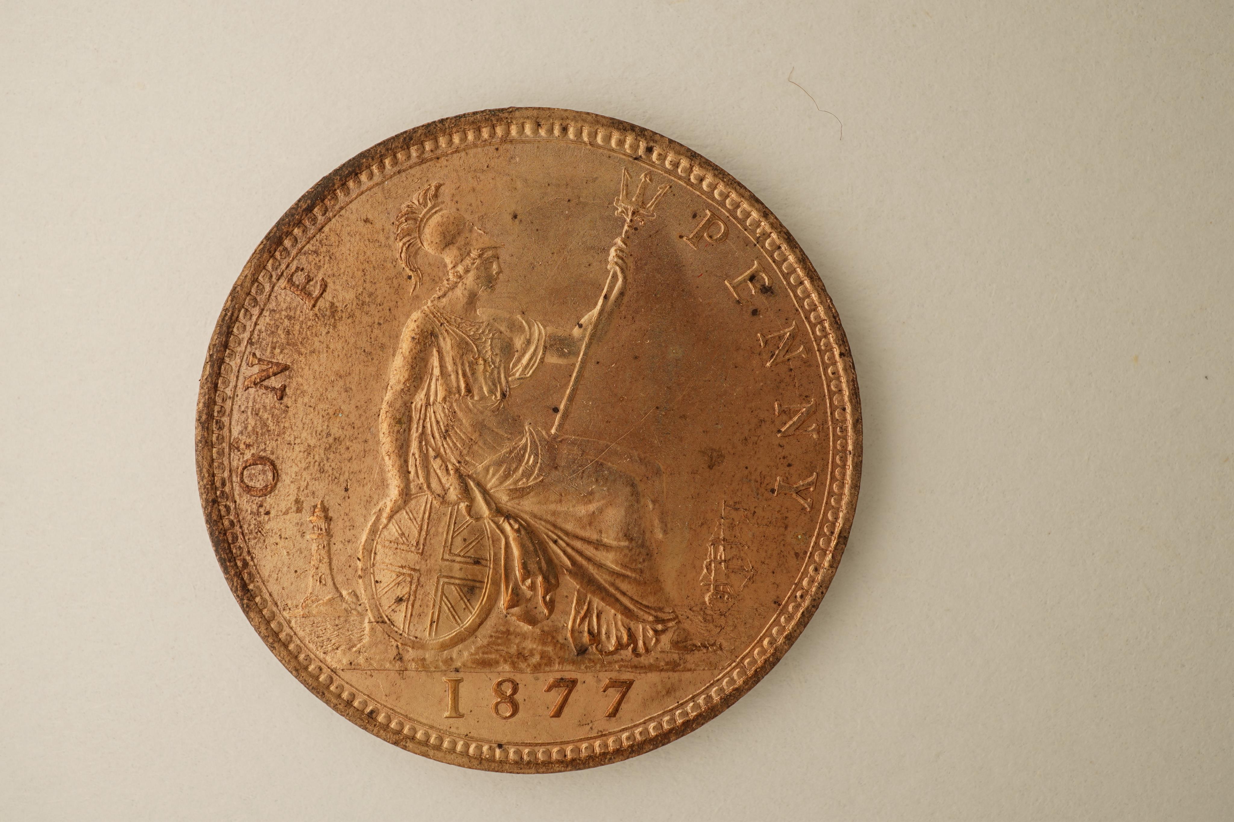 British coins, Victoria, three bronze pennies;, 1876, H below small date, Fr. 89, Gouby dies L/m, good EF, much lustre, 1877, Fr. 91, Gouby dies L/k, spotting and die clash to obv. otherwise crisply struck near UNC, much